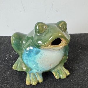 Ceramic Frog Figurine - Green and Blue